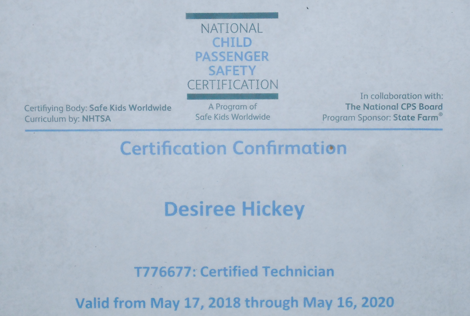 car seat certification columbus ohio